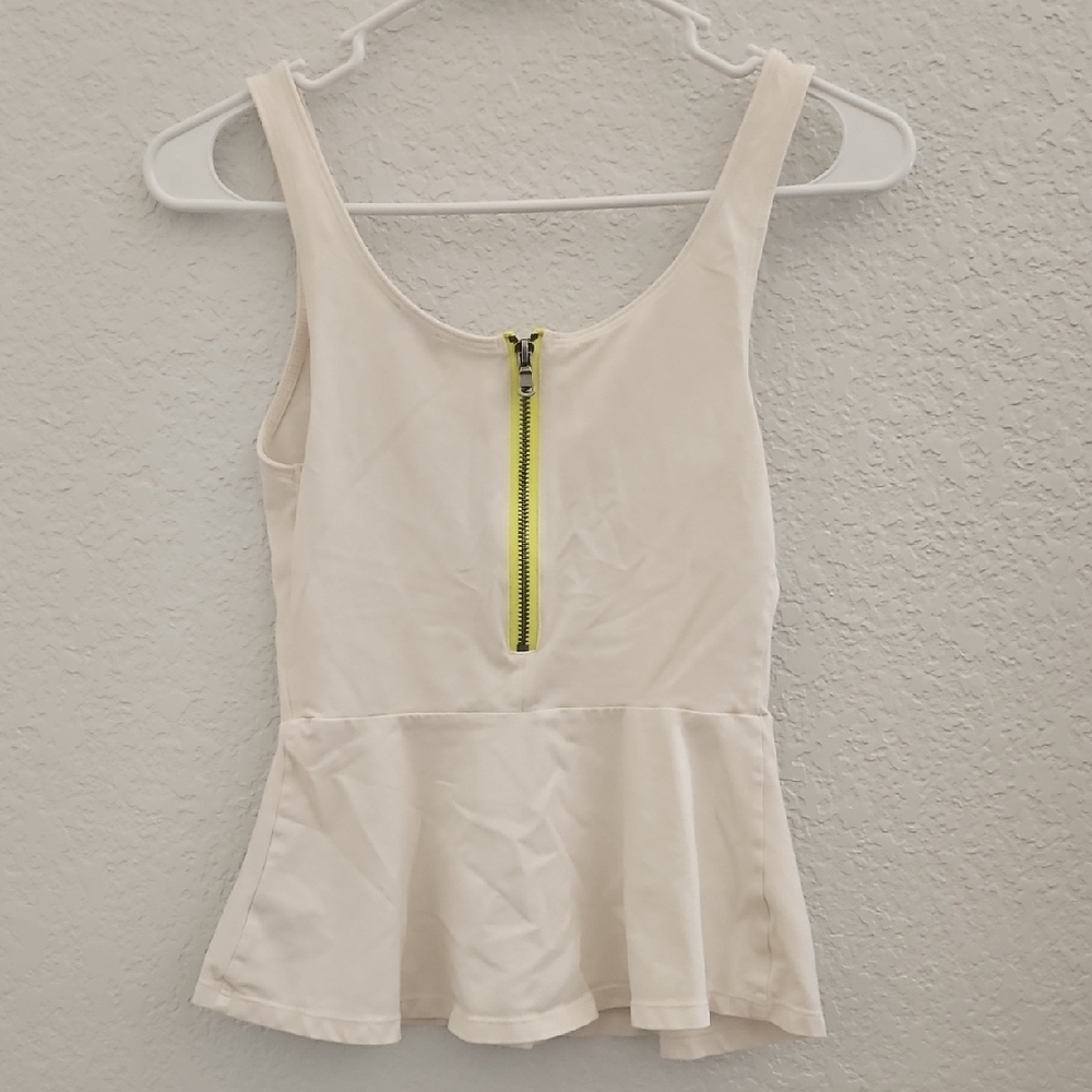 Women's Cream Peplum Top with Zipper